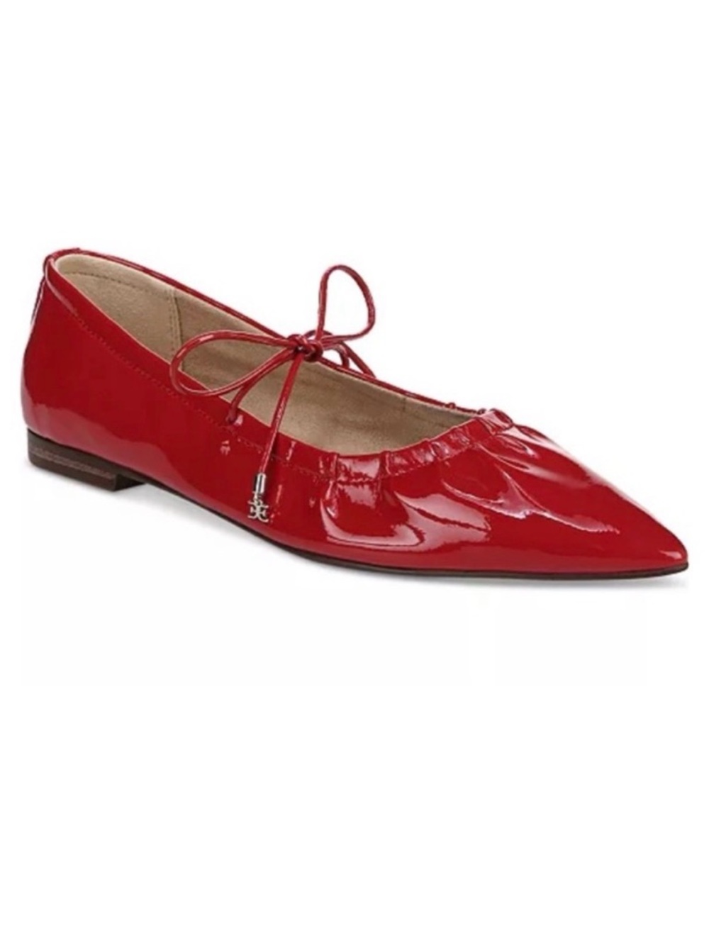 Sam Edelman Red Patent Pointed Toe Ballet Flat with Bow. NWOT, Size 7